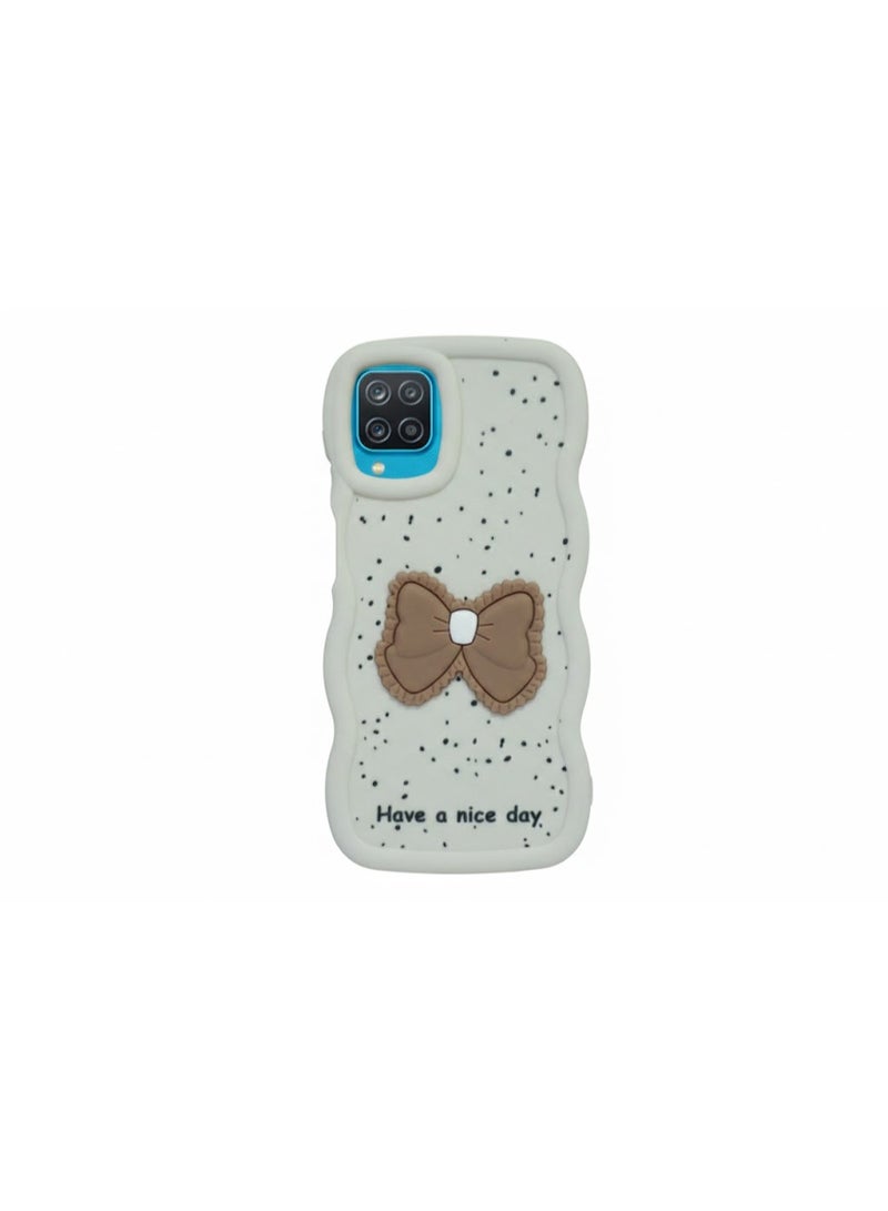 Phone case compatible with Samsung A12 [Jacket Protection] TPU phone case with 3D bow pattern, shockproof, provides full phone protection (Beige)